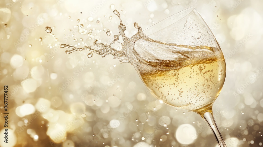 Poster a splash of white wine from a glass with droplets and bubbles creating an elegant effect