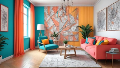 Photo interior modern design room 3d illustration;