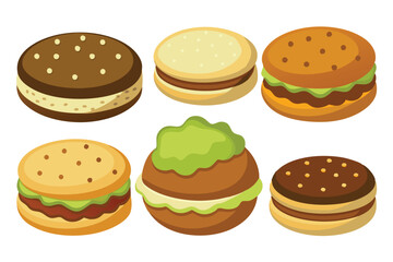 Different types of Sandwich cookie set vector illustration on white background.