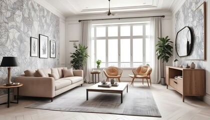 Naklejka premium Photo interior modern design room 3d illustration;