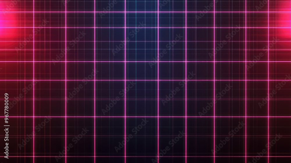 Poster a seamless background with a retro 80s-style grid pattern, featuring neon lines on a dark background