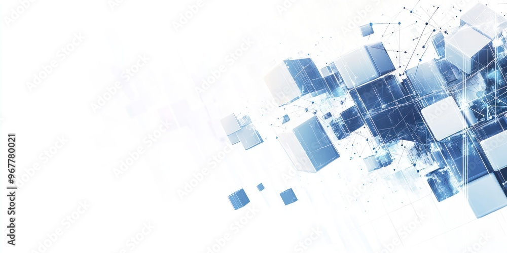 Poster abstract blue and white cube structure with lines
