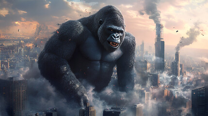 Gorilla having afternoon nap A scene of silver back mountain gorilla and infants in Abyssinia group, Rwanda Huge gorilla will destroy the city, Generative AI