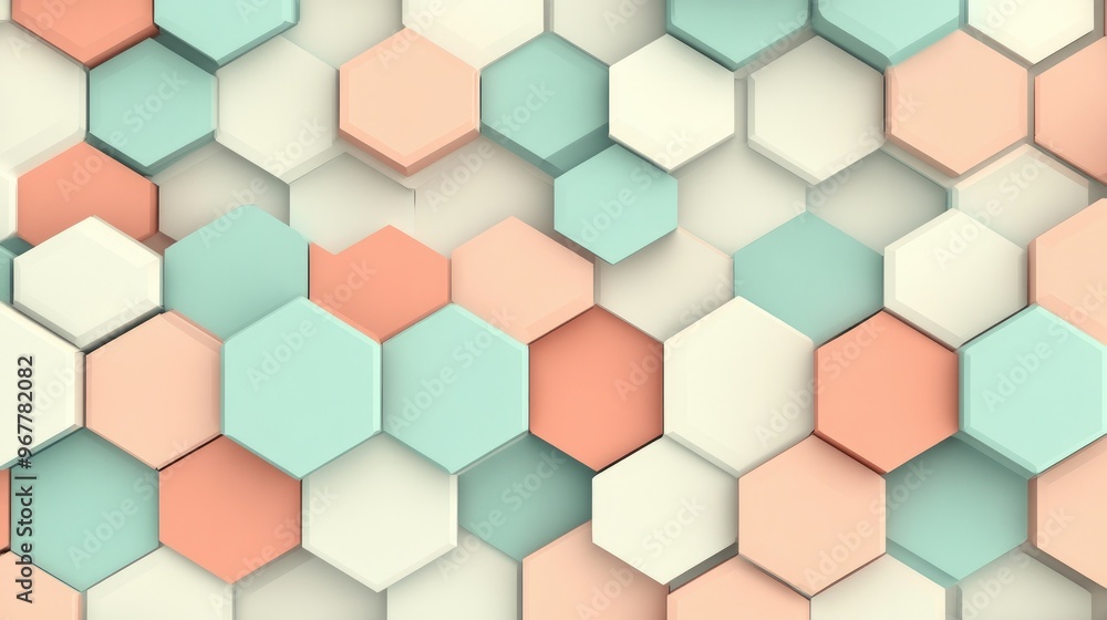 Poster a seamless geometric pattern with hexagons in pastel colors, creating a modern and clean design for 