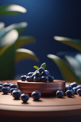 Photo podium mockup background blueberry in blurry background for presentation 3d render
