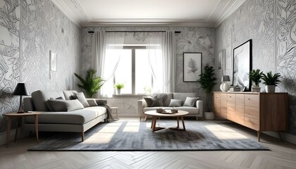 Photo interior modern design room 3d illustration;