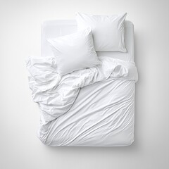 A neatly made bed with white sheets and a single pillow