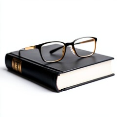 A pair of glasses placed on top of a closed hardcover book