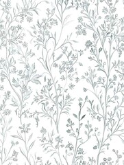 A seamless pattern of delicate wildflowers with intricate details in soft aqua