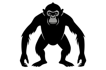 Bonobo Jump Silhouette Hand Drawn Animal Illustration, Sloth Silhouette Art, Black and White Icon Design, Sloth Silhouette Logo Vector, Illustration on White Background,