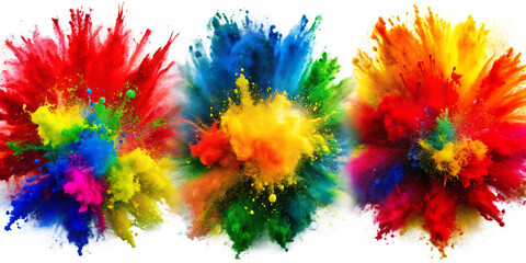  set of colorful smoke explosions PNG  white background.AI GENERATED