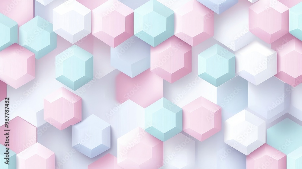 Poster a seamless geometric pattern with hexagons in pastel colors, creating a modern and clean design for 