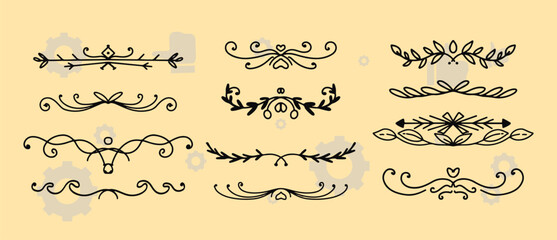 Wedding floral graphic elements set, dividers, laurel. Decorative invitation design. Vector illustration