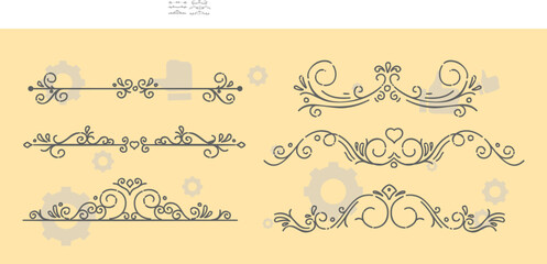 Wedding floral graphic elements set, dividers, laurel. Decorative invitation design. Vector illustration