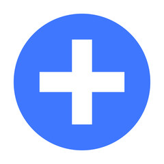 Obraz premium Simple white cross on a blue circular background, representing healthcare, medical aid, emergency services, and hospital signage. Ideal for medical, hospital, pharmacy, emergency, and healthcare theme