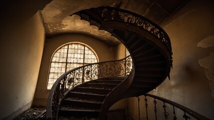 Generative AI, Spiral Staircase in a Decaying Mansion: A Journey Through Time and Forgotten Elegance