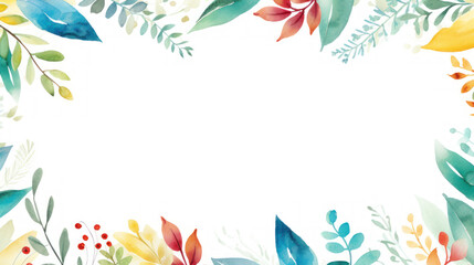 Fototapeta premium Elegant Watercolor Foliage Frame. Botanical Border with Colorful Leaves on Background with Empty Space for Text, Design