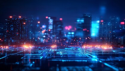 Futuristic cityscape where digital ordinances ensure fairness and integrity in governance, clean lines and tech