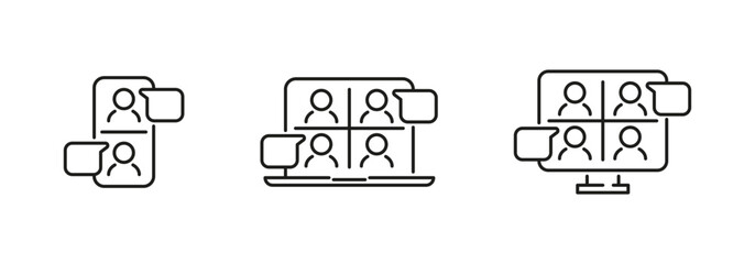 Video conference on screens. Remote communication icons