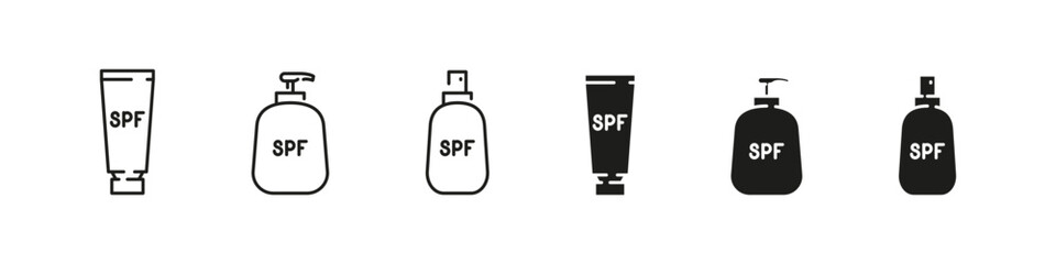 Sun protection symbols. SPF skin defense icons