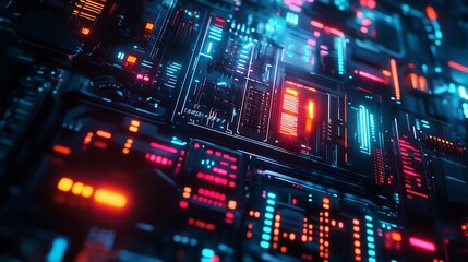 Obraz premium Cyberpunk Cityscape with a Silhouette of a Person
