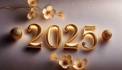 Złoty napis 2025 na białym tle © Monika