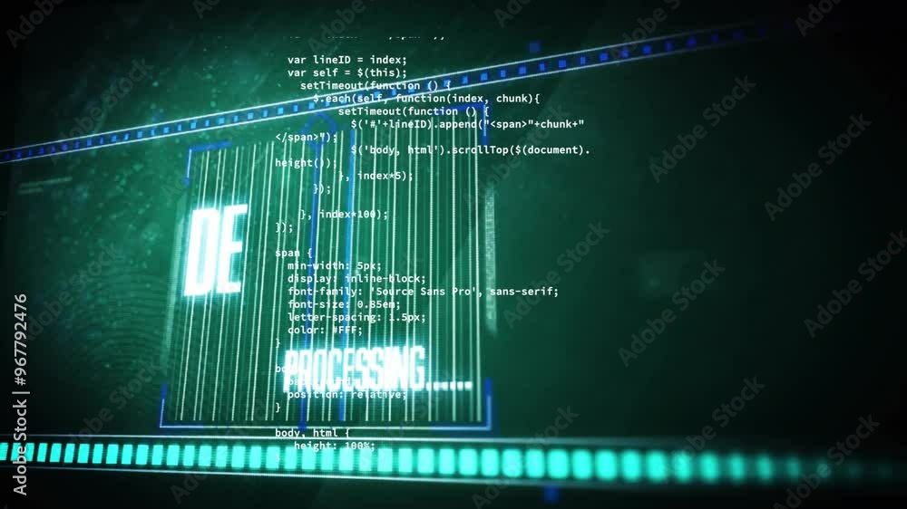 Poster Animation of deleting files text over data processing