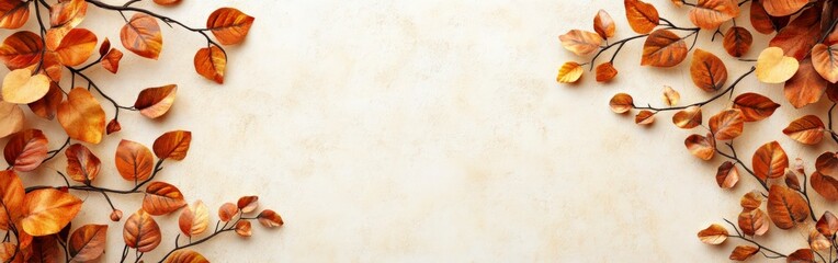Obraz premium Autumn Leaves Border with Neutral Background for Seasonal Cards