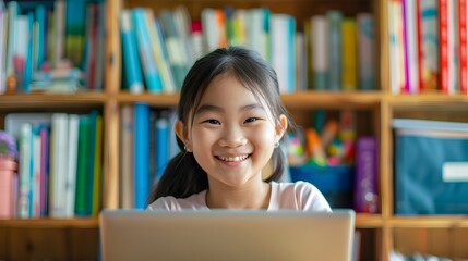Asian Girl Student Engaged in Online Learning Class, Studying Virtually from Home, Embracing the Digital Era of Education and Remote Learning Innovation