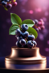 Naklejka premium Photo podium mockup background blueberry in blurry background for presentation 3d render 