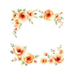 Wreaths, floral frames, watercolor flowers peach roses, Illustration hand painted. Isolated on white background. Perfectly for greeting card design. Pastel Watercolor Heart Shaped Floral Wreath