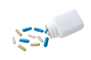 Medicine capsules and remedy pills in bottle, pharmaceutical cure, antibiotics or painkillers...