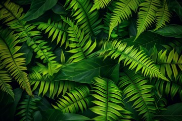 Emerald Tapestry: Lush fern fronds unfurl in a vibrant display of nature's artistry, their intricate patterns weaving a captivating tapestry of green. 