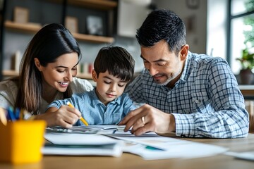 Obraz premium a parents teaching a son as a sign teachers day