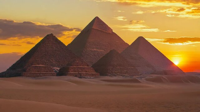 timelapse pyramid at sunset time 