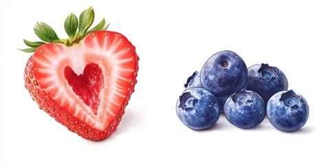 Fototapeta premium Fresh and Juicy Berries in a Watercolor Style