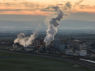 Fototapeta premium Polish producer of bioethanol and ethanol produced from corn grain. The production plant is located near Nysa in Poland. Methanol and ethanol plant.. View of methanol and ethanol factory.
