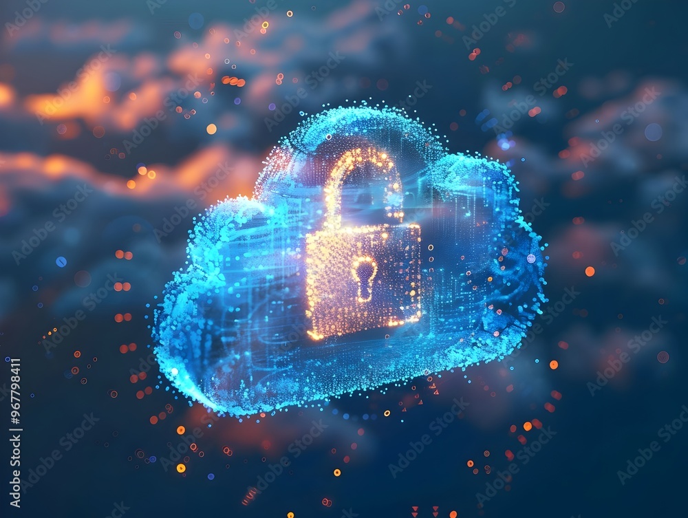 Poster digital cloud padlock icon symbolizing cloud security and data protection