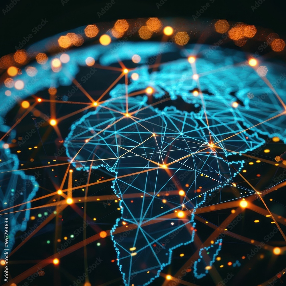 Poster a digital rendering of a glowing globe with interconnected lines representing global communication a