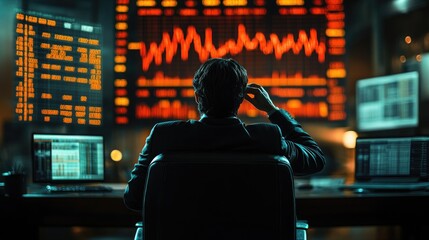 Businessman Analyzing Economic Recession Trends and Evaluating Financial Strategies for Growth Opportunities