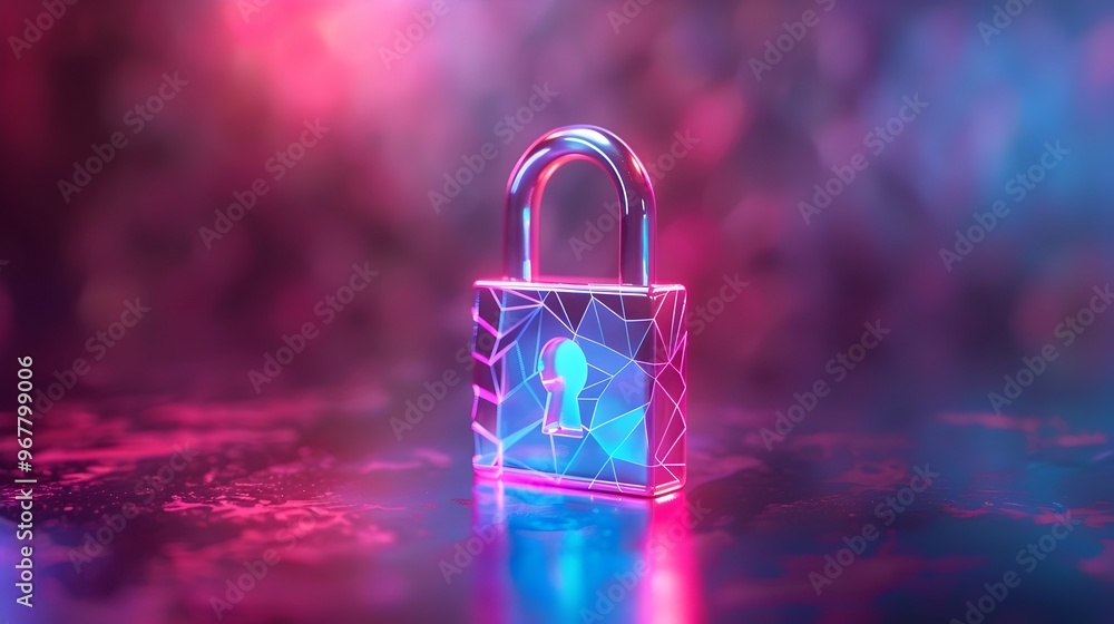 Aufkleber futuristic padlock icon with holographic effect for high tech digital security applications