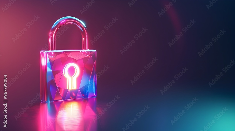 Poster futuristic padlock icon with holographic effect for high tech applications and digital security conc