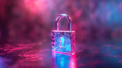 Futuristic Padlock Icon with Holographic Effect for High Tech Digital Security Applications