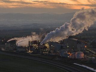 Obraz premium Polish producer of bioethanol and ethanol produced from corn grain. The production plant is located near Nysa in Poland. Methanol and ethanol plant.. View of methanol and ethanol factory.