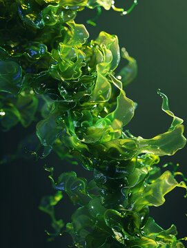 Abstract Swirling Green Liquid Splashes with Dynamic and Ethereal Movement