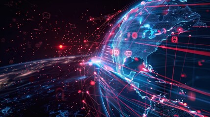 Fototapeta premium A futuristic, abstract representation of the globe, with glowing lines and data points, symbolizing global connection and communication.