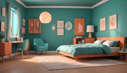 Photo interior modern design room 3d illustration;