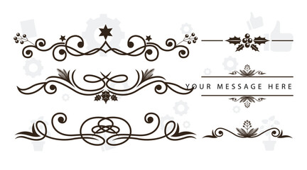 Set of wreath, flowers, leaf branches in hand drawn pattern. Foliage line art design for wedding, card, invitation, greeting, logo.