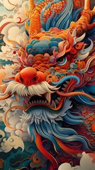 Fototapeta premium Guardian of the East: A Majestic Chinese Dragon Amidst Swirling Clouds