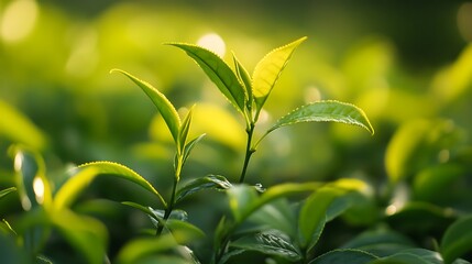 Obraz premium Sunrise Over Lush Green Tea Plantation